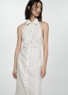 Mango Vestido lino cuello camisero - Blanco roto