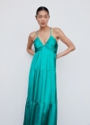 Mango Vestido satinado fruncido - Turquesa