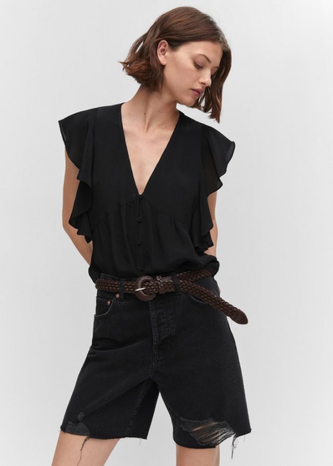 Mango Blusa volantes - Negro