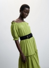 Mango Vestido textura mangas abullonadas - Verde