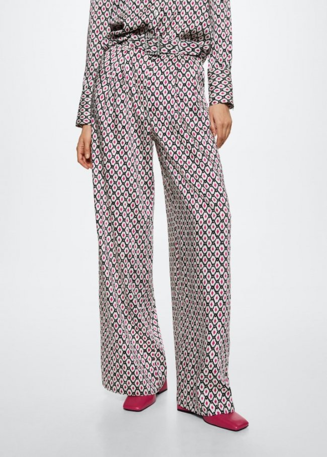 Mango Pantalón palazzo estampado - Blanco