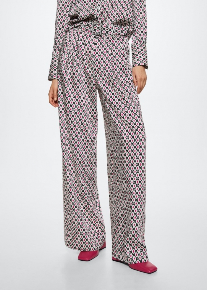 Mango Pantalón palazzo estampado - Blanco