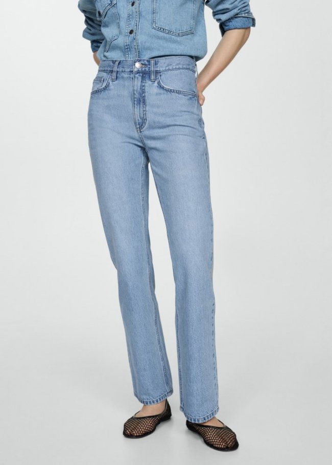 Mango Jeans rectos tiro medio - Azul medio