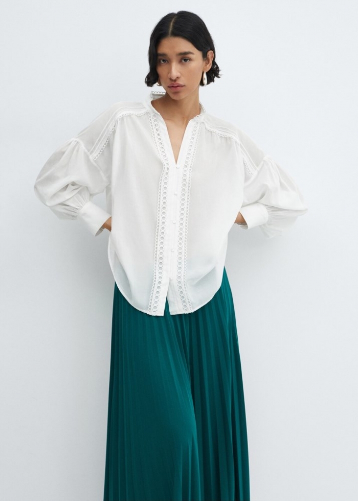 Mango Camisa algodón detalles calados - Blanco