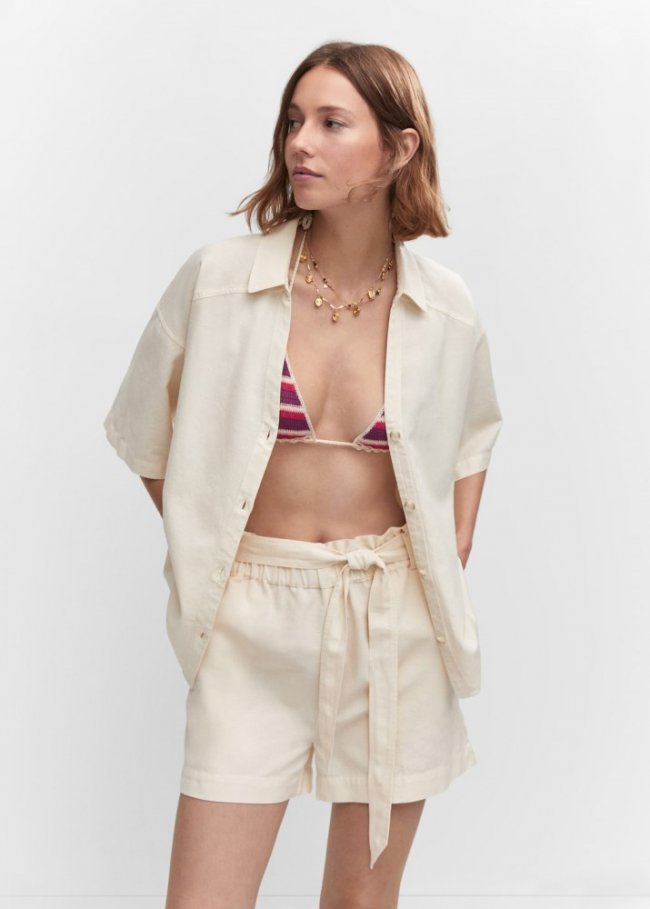 Mango Shorts algodón lino - Arena