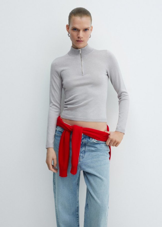 Mango Jersey punto cremallera - Plata
