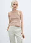 Mango Top lavado canalé algodón - Rosa palo