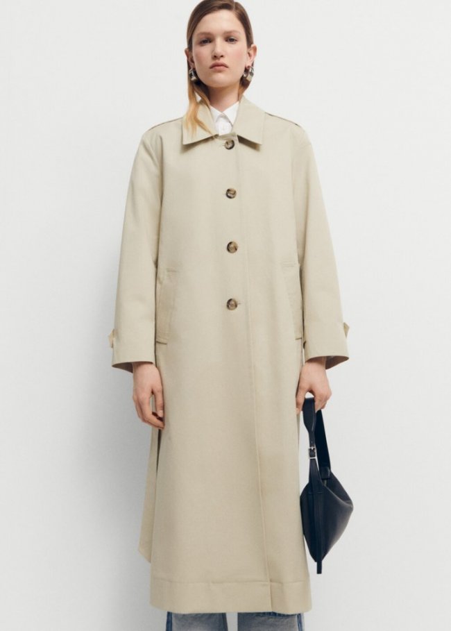 Mango Trench algodón cuello camisero - Beige