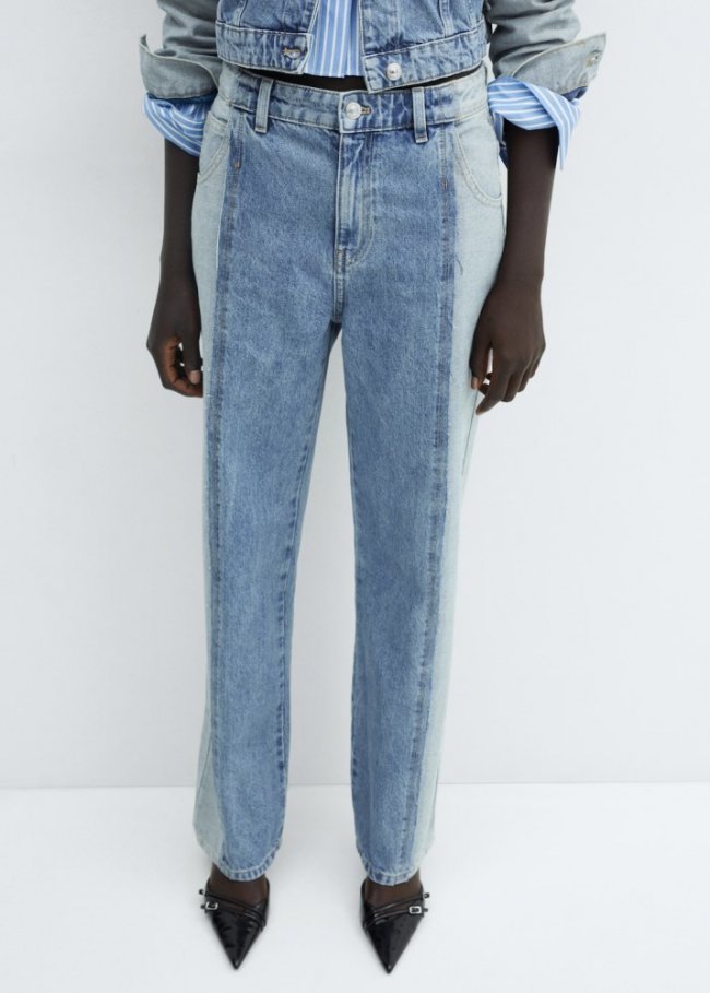 Mango Jeans rectos bicolor - Azul medio