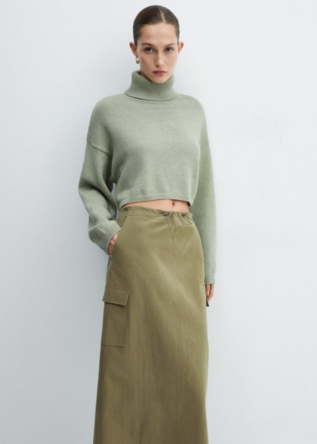 Mango Falda midi bolsillos cargo - Khaki