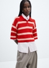 Mango Jersey crop oversize rayas - Rojo