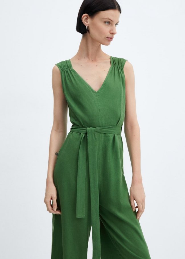 Mango Mono lino cinturón - Verde