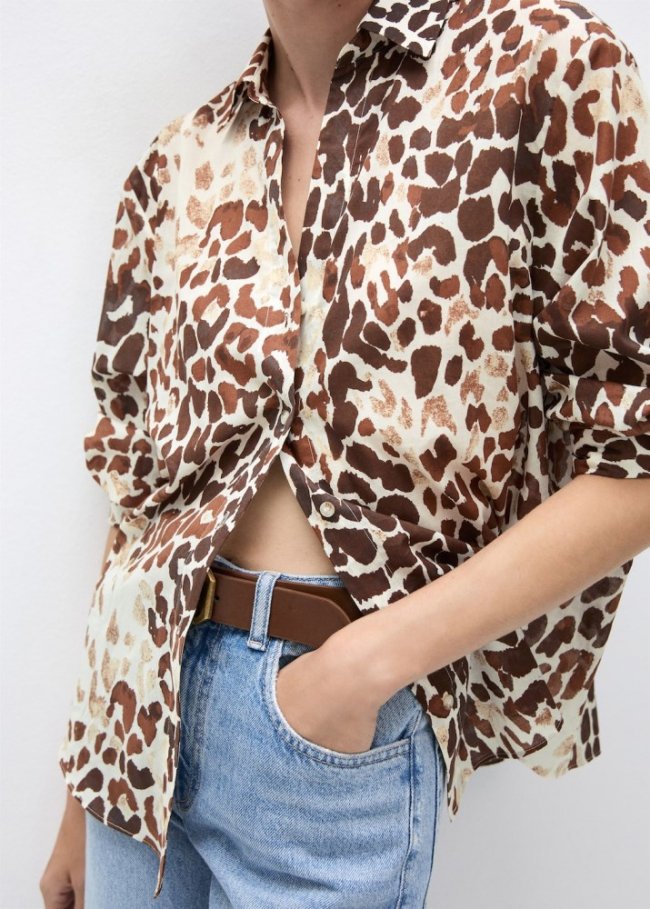Mango Camisa estampada algodón - Crudo