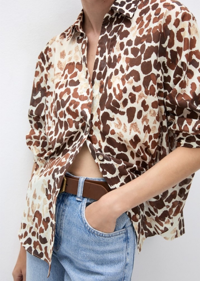 Mango Camisa estampada algodón - Crudo
