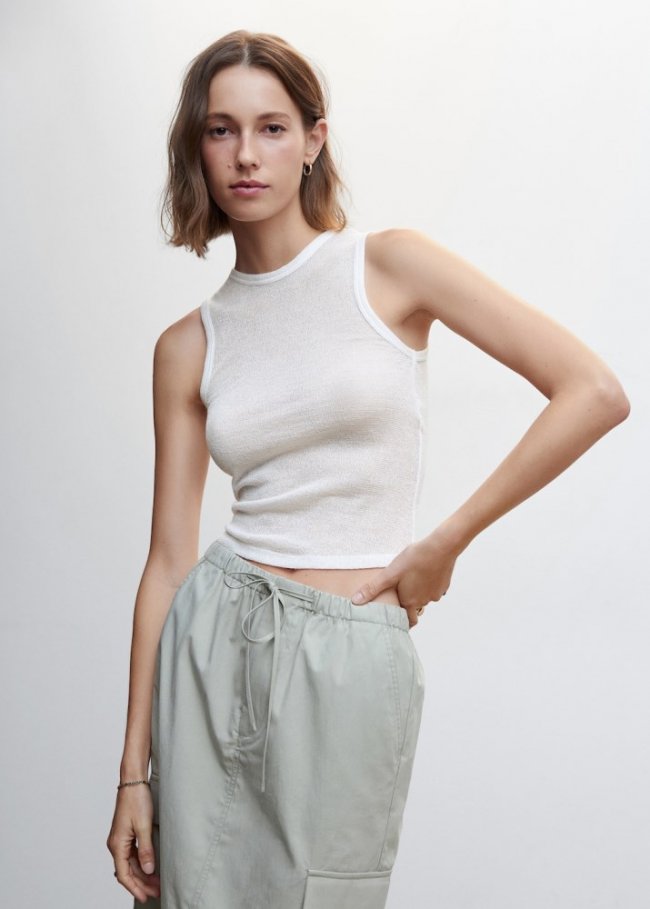 Mango Top punto semitransparente - Blanco