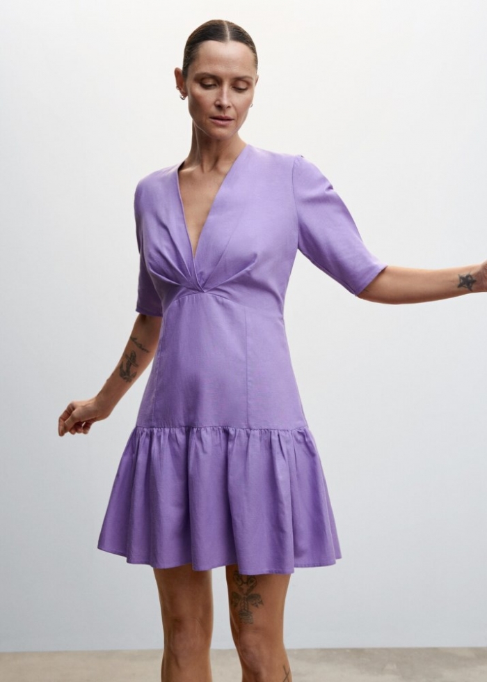 Mango Vestido volante bajo - Morado