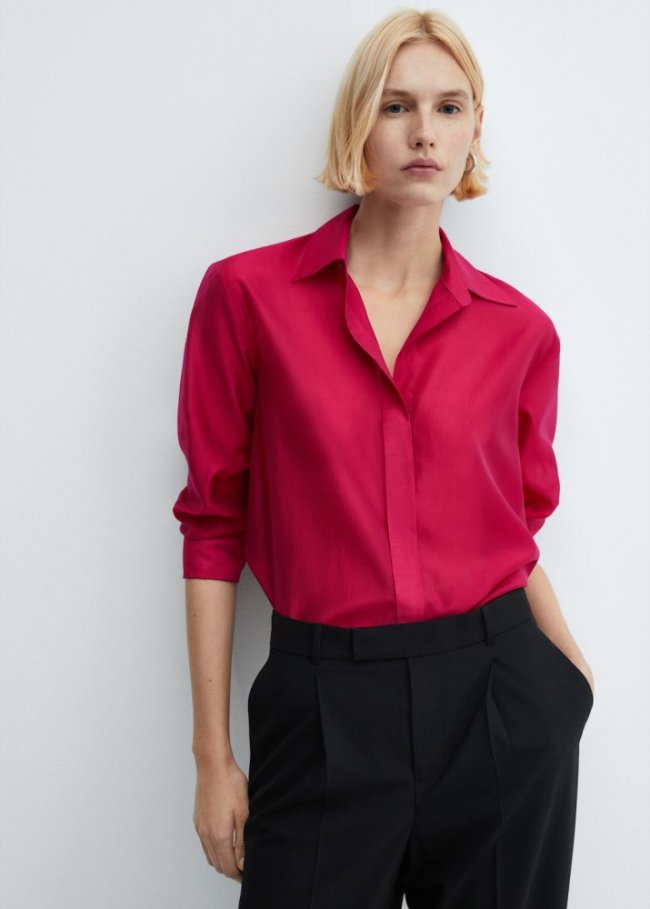 Mango Camisa botones ocultos - Fresa