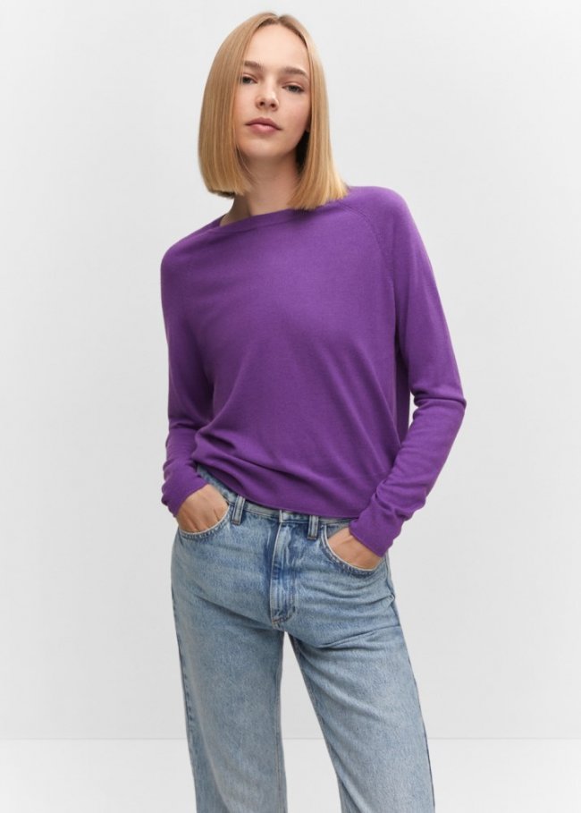Mango Jersey punto fino cuello redondo - Morado
