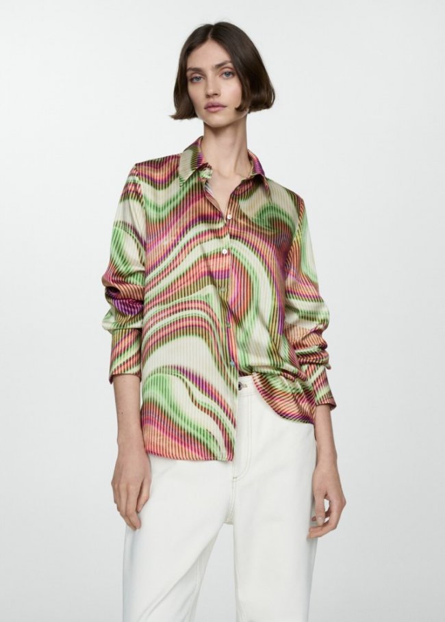 Mango Camisa satinada estampada - Crudo
