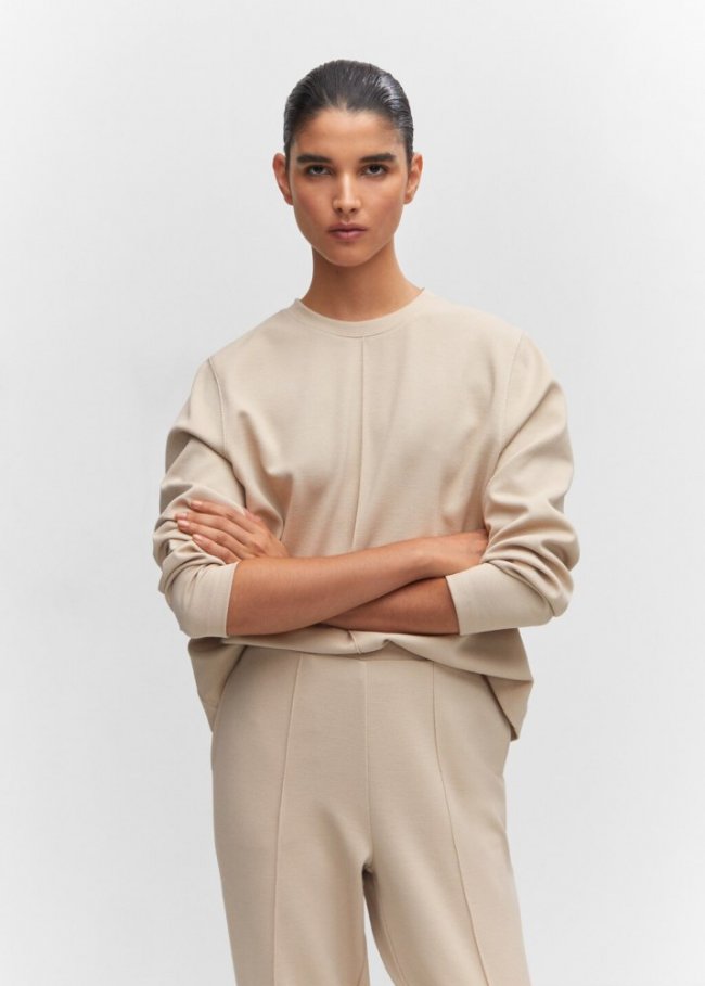 Mango Sudadera costuras decorativas - Beige