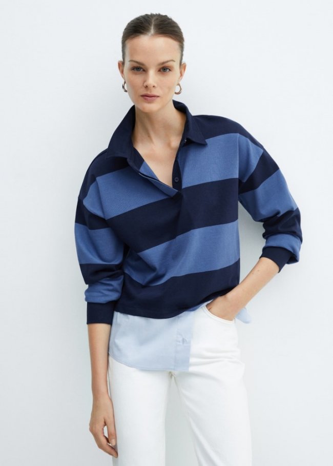 Mango Polo rayas camisa combinado - Azul marino oscuro