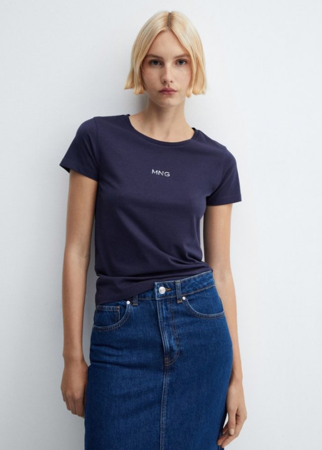 Mango Camiseta logo metalizado - Azul marino