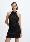 Mango Vestido lentejuelas cuello halter - Negro