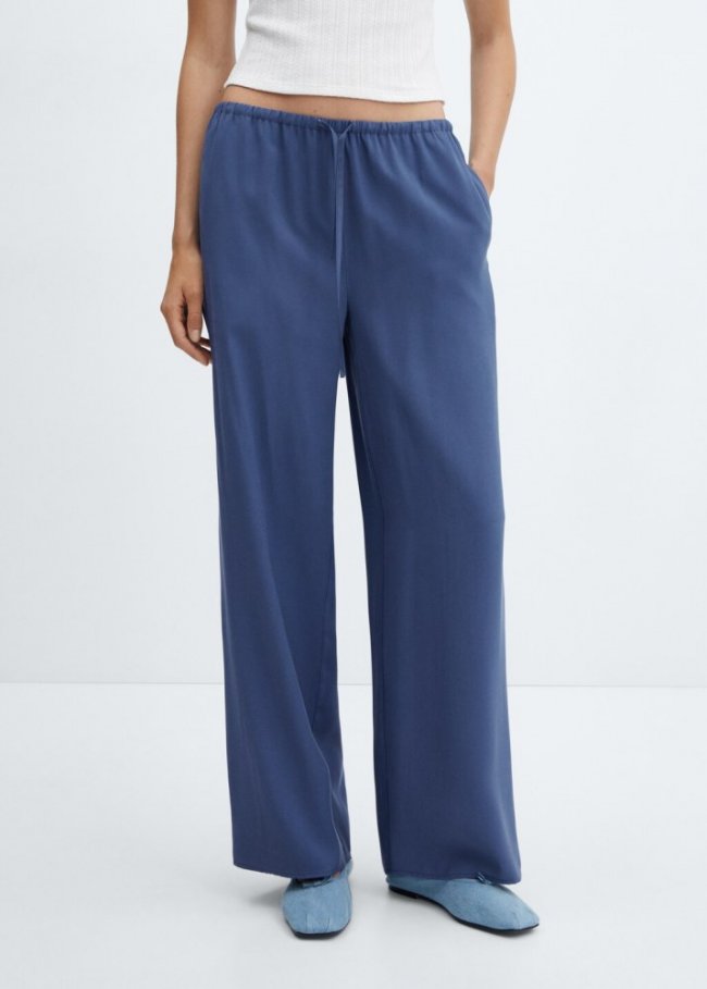 Mango Pantalón wideleg cintura elástica - Azul marino oscuro