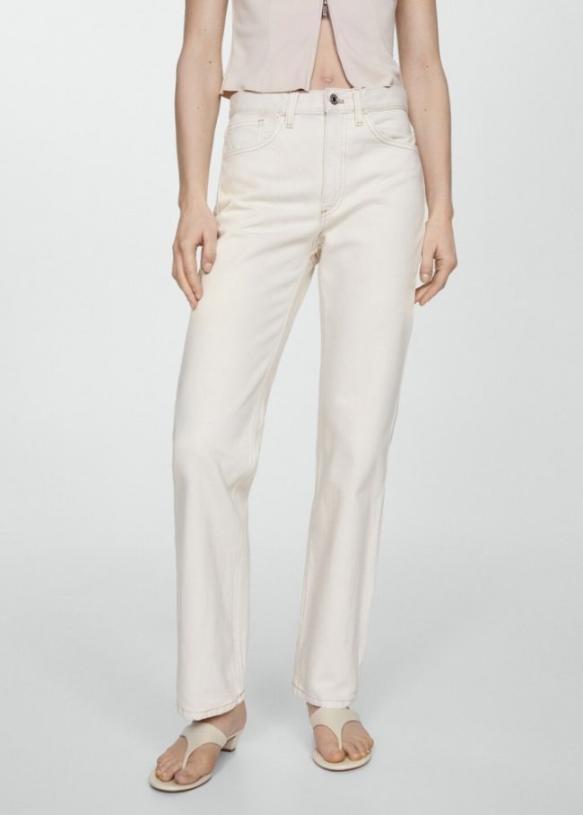 Mango Jeans rectos tiro medio - Blanco roto