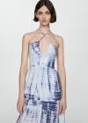 Mango Vestido estampado escote pico - Verde agua