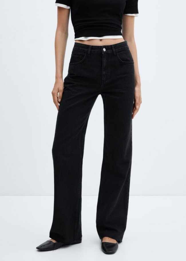 Mango Jeans wideleg tiro medio - Denim negro