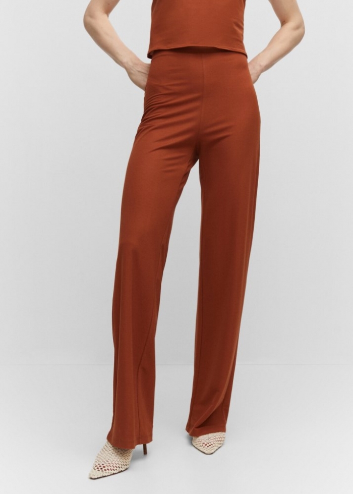 Mango Pantalón punto wideleg - Caramelo