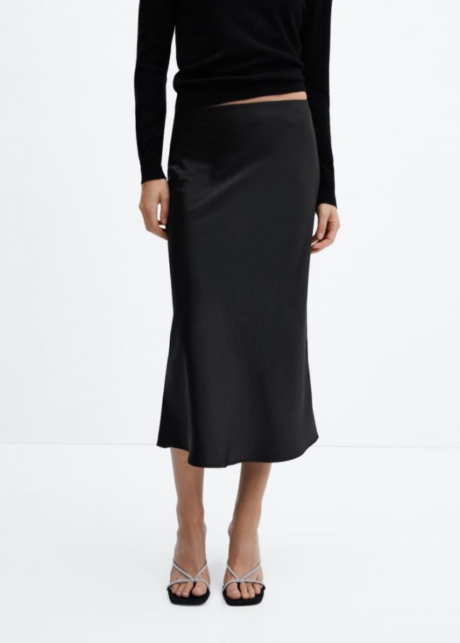 Mango Falda midi satinada - Negro