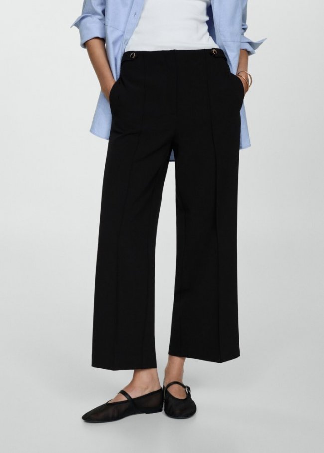 Mango Pantalón recto botones - Negro