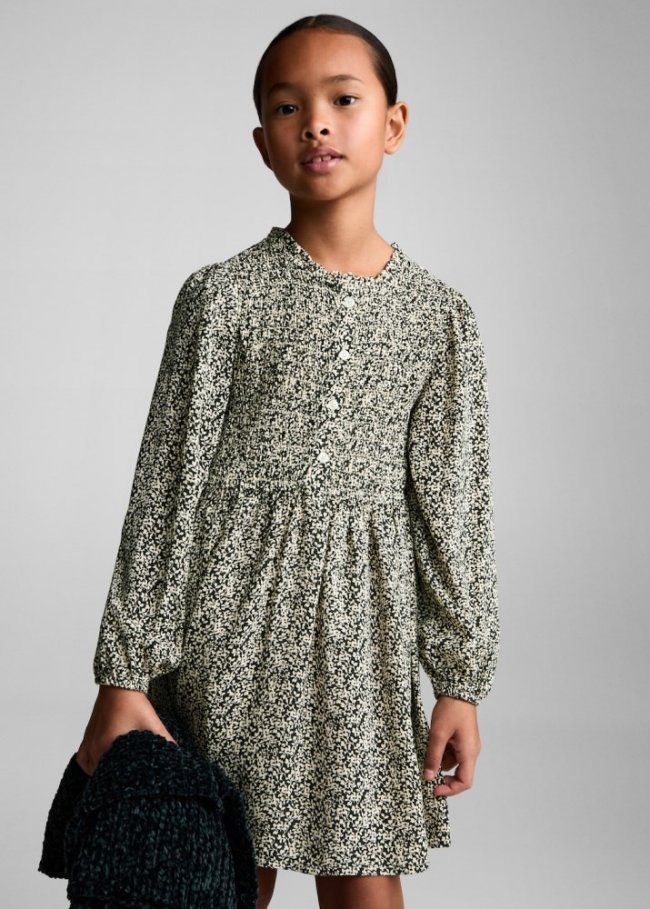 Mango Vestido estampado botones - Khaki