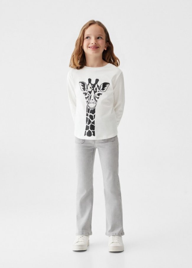 Mango Camiseta algodón estampado - Blanco roto