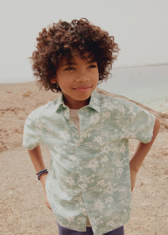 Mango Camisa manga corta estampada - Turquesa