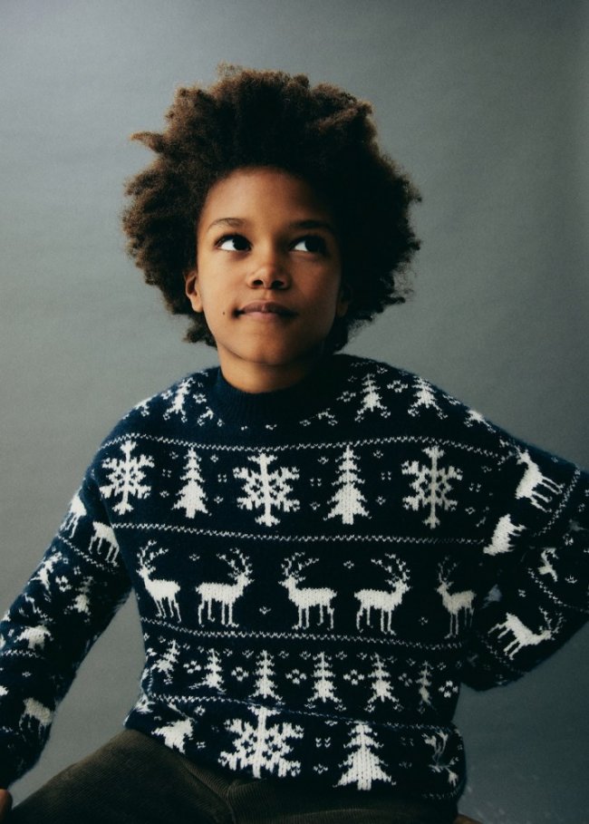 Mango Jersey estampado navideño - Azul marino oscuro