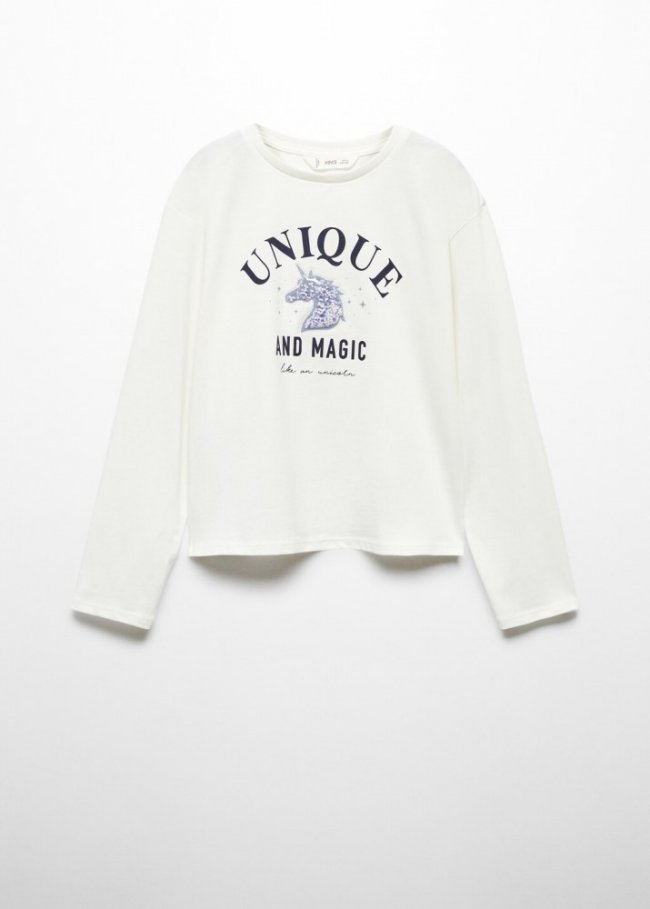 Mango Camiseta estampada algodón - Blanco roto
