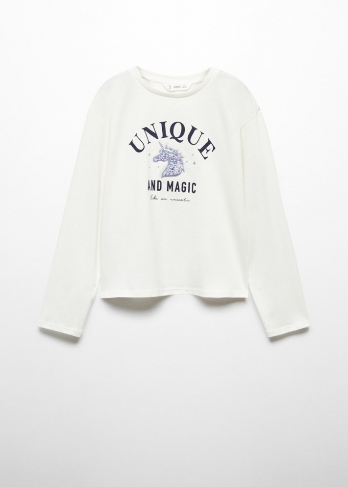 Mango Camiseta estampada algodón - Blanco roto
