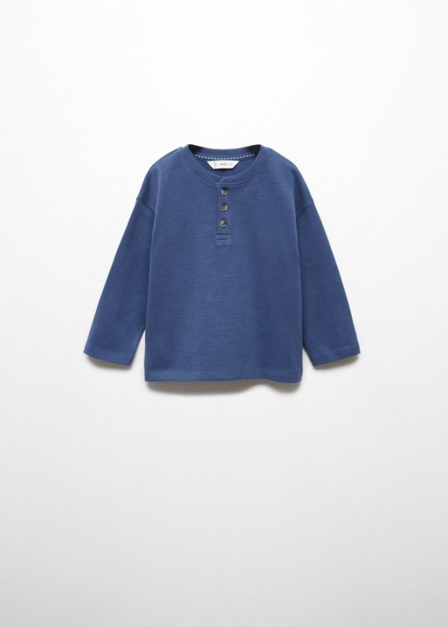 Mango Camiseta algodón manga larga - Azul porcelana
