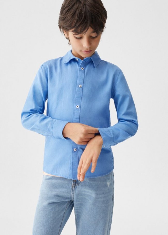 Mango Camisa algodón lino - Azul eléctrico
