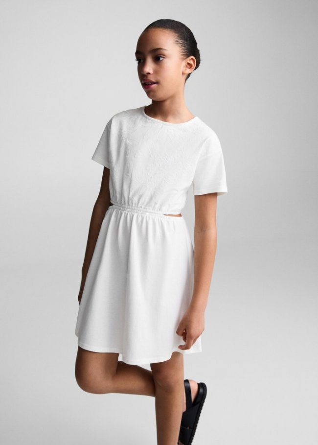 Mango Vestido bordado aberturas laterales - Blanco roto