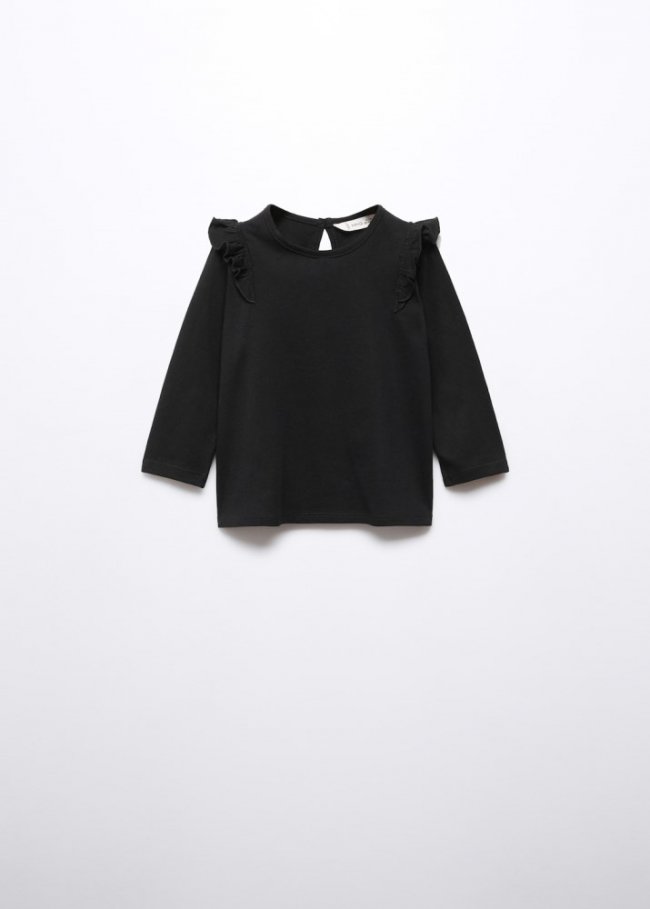 Mango Camiseta manga larga volantes - Negro
