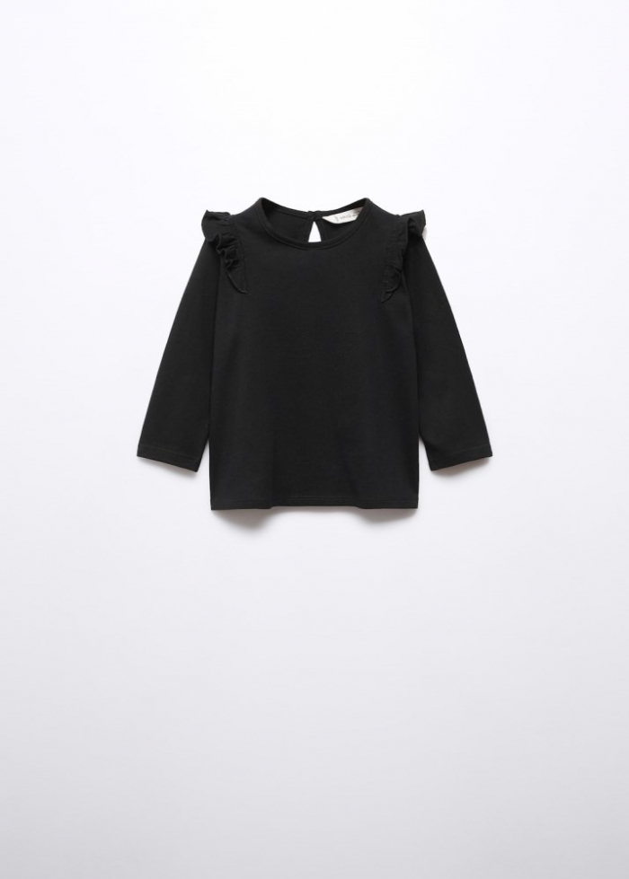 Mango Camiseta manga larga volantes - Negro