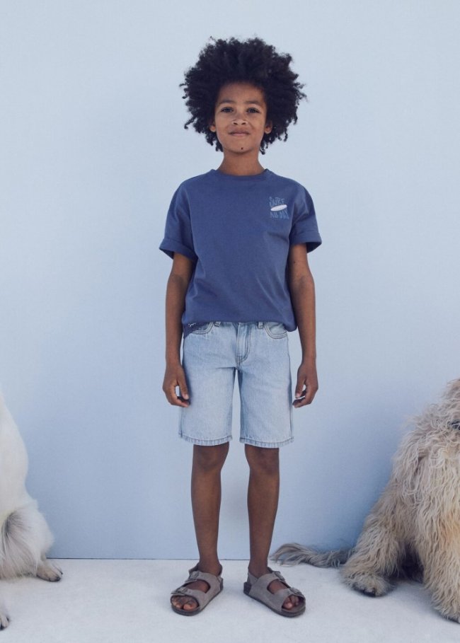 Mango Bermudas denim algodón - Azul claro