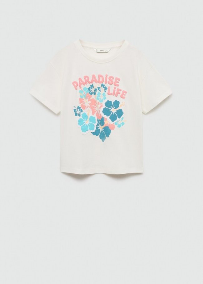 Mango Camiseta estampada algodón - Blanco roto
