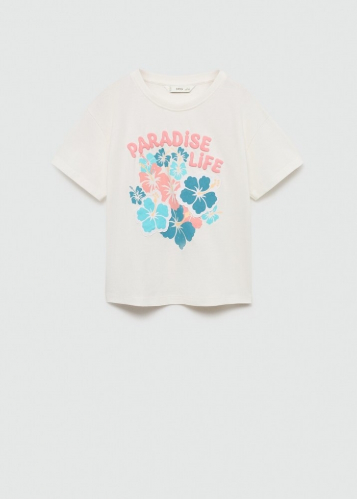 Mango Camiseta estampada algodón - Blanco roto