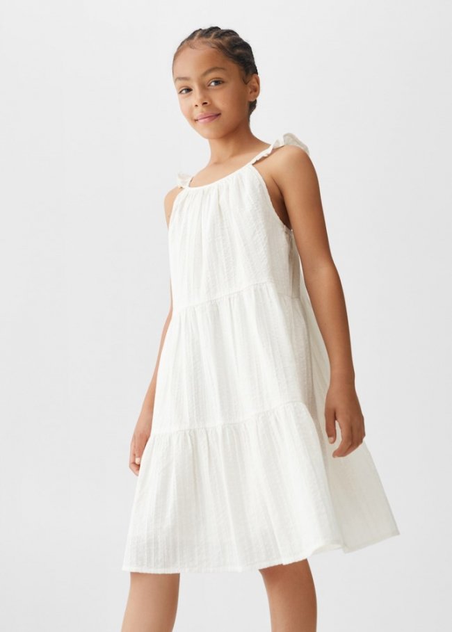 Mango Vestido algodón volantes - Blanco