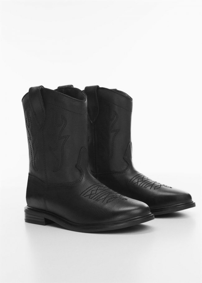 Mango Bota piel cowboy - Negro